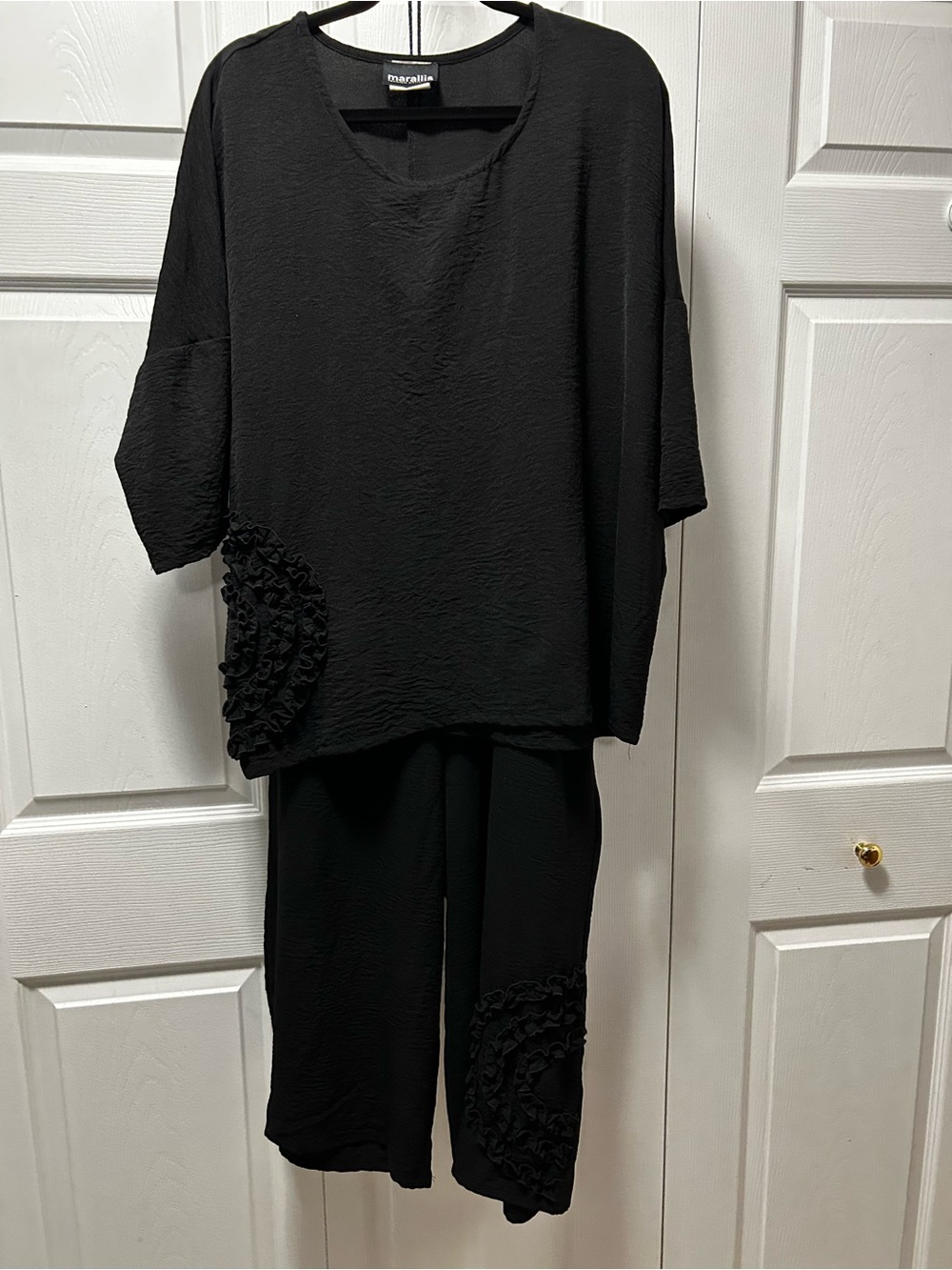 Two Piece Set Sophisticated Black Textured Fabric
